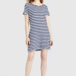 Budget 😀 Khujo VAISHALI - Jerseykleid - Blau Gestreift, Damen 😉