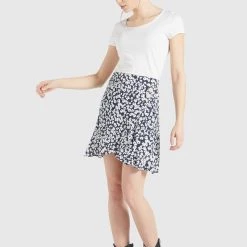 Schlussverkauf 🔔 Khujo UNDINE - A-Linien-Rock - Dunkelblau-weiß Geblümt, Damen 🌟 -khujo Verkaufsladen 2c638add342747fd84432d3cfdbb99f4