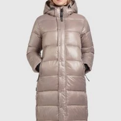 Budget 👍 Khujo CORINNA SHINY - Wintermantel - Taupe Glänzend, Damen ⌛