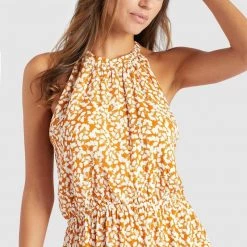 Brandneu 🔔 Khujo KELSA - Freizeitkleid - Ocker Geblümt, Damen 👍 -khujo Verkaufsladen 5f5a0e61b25040cbaaca787efc25e815