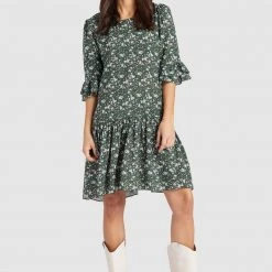 Neu 🔔 Khujo FREMA - Freizeitkleid - Green, Damen ✔️