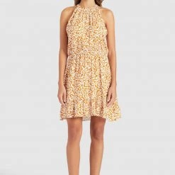 Brandneu 🔔 Khujo KELSA - Freizeitkleid - Ocker Geblümt, Damen 👍