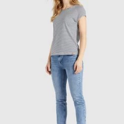 Schlussverkauf 🥰 Khujo BABSI - T-Shirt Print - Weiß Blau Gestreift, Damen 🔥 -khujo Verkaufsladen 7c38ced34a8b40fda80b25eaa128efc9