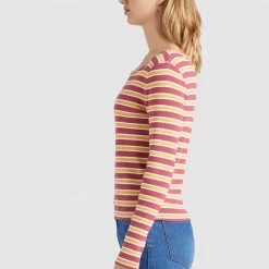 Brandneu ❤️ Khujo SICHUAN - Langarmshirt - Rosa-ocker Gestreift, Damen 😀 -khujo Verkaufsladen 7e8562096fbe4aeb98f2c38cb999421a