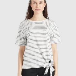 Top 10 💯 Khujo AURELIA - T-Shirt Print - Weiß Schwarz Gestreift, Damen 🔥