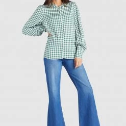 Billig 🎉 Khujo DAMINA - Bluse - Green/white, Damen 🥰