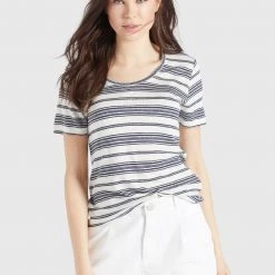 Budget 🔥 Khujo PERGOLA - T-Shirt Basic - Naturweiß-dunkelblau Gestreift, Damen 🎁