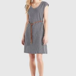 Bestes Angebot 👍 Khujo LEIFA - Freizeitkleid - Dunkelblau-weiß Gestreift, Damen 👍 -khujo Verkaufsladen fb1a0eb46bf8452b84f50535030081ef